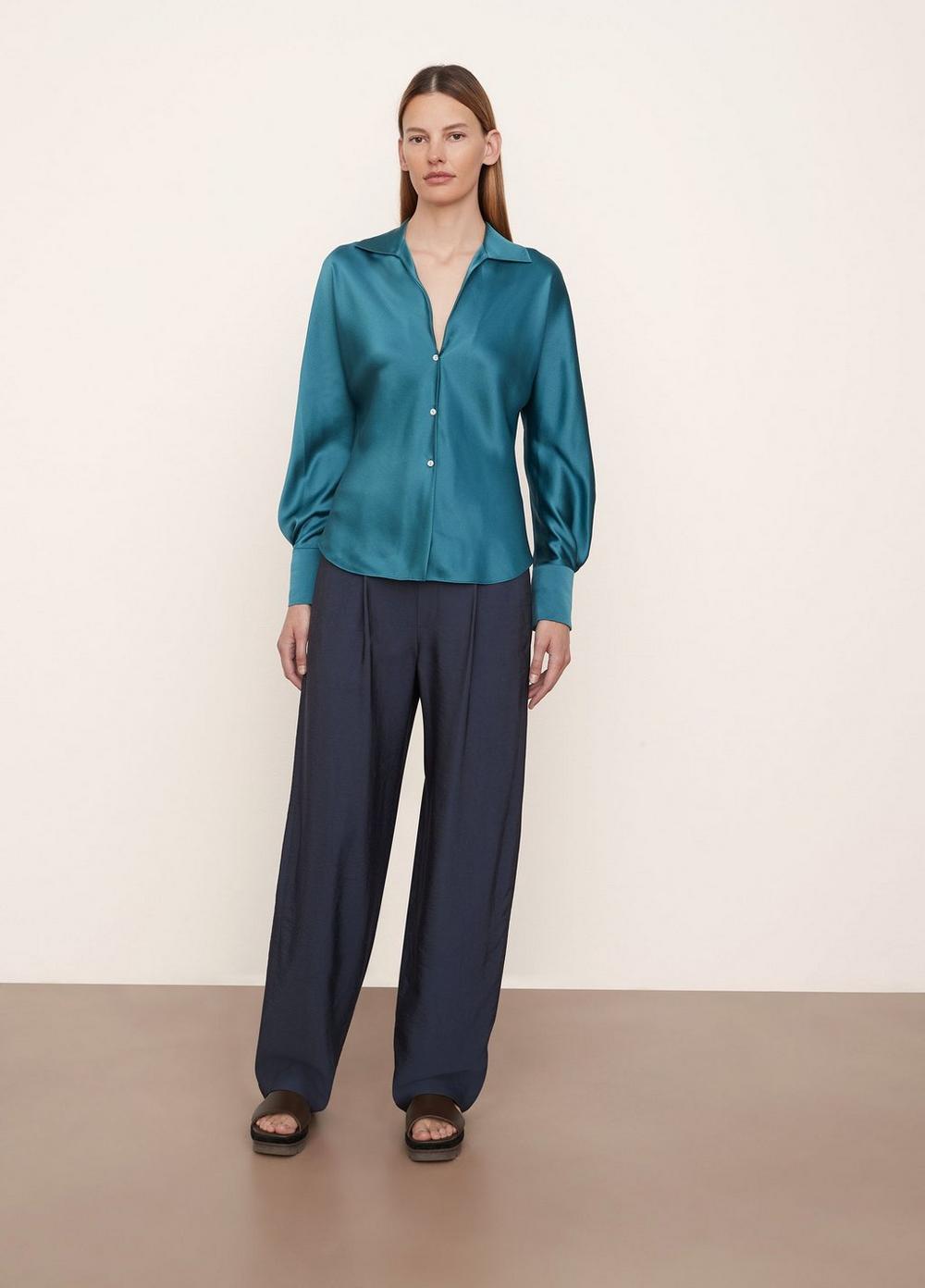 Vince | Satin Bias Long Sleeve Blouse in Blue Waltz | Vince Unfold