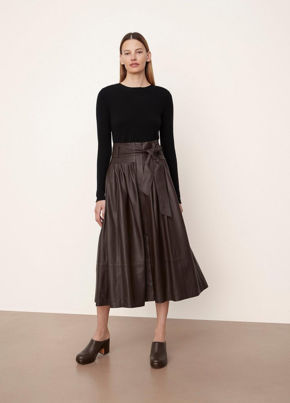 Vince | Leather Pleated Skirt in Black Truffle | Vince Unfold