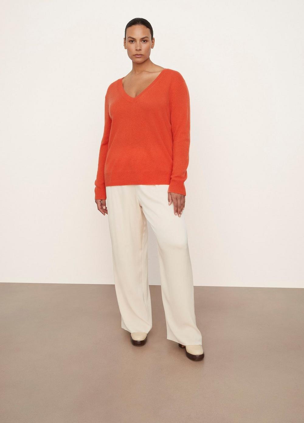 Cashmere V-neck Sweater in Burnt Orange