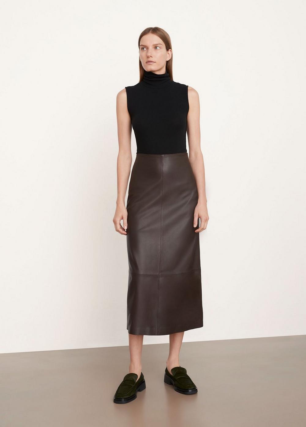 Vince | Leather Straight Skirt in Hickory | Vince Unfold