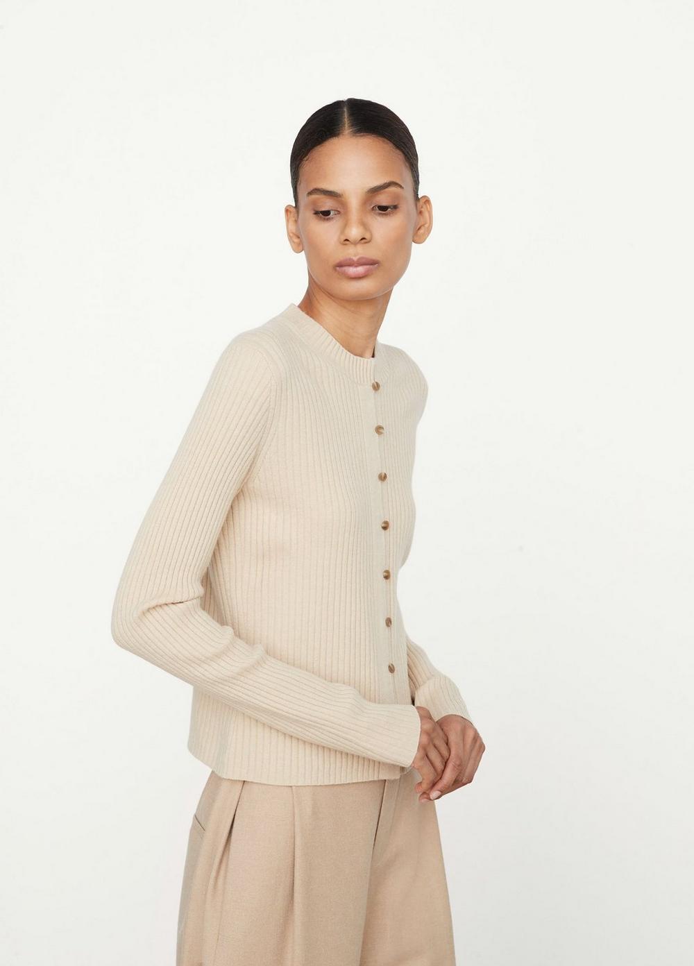 Vince | Ribbed Button Cardigan in Heather Light Brass | Vince Unfold