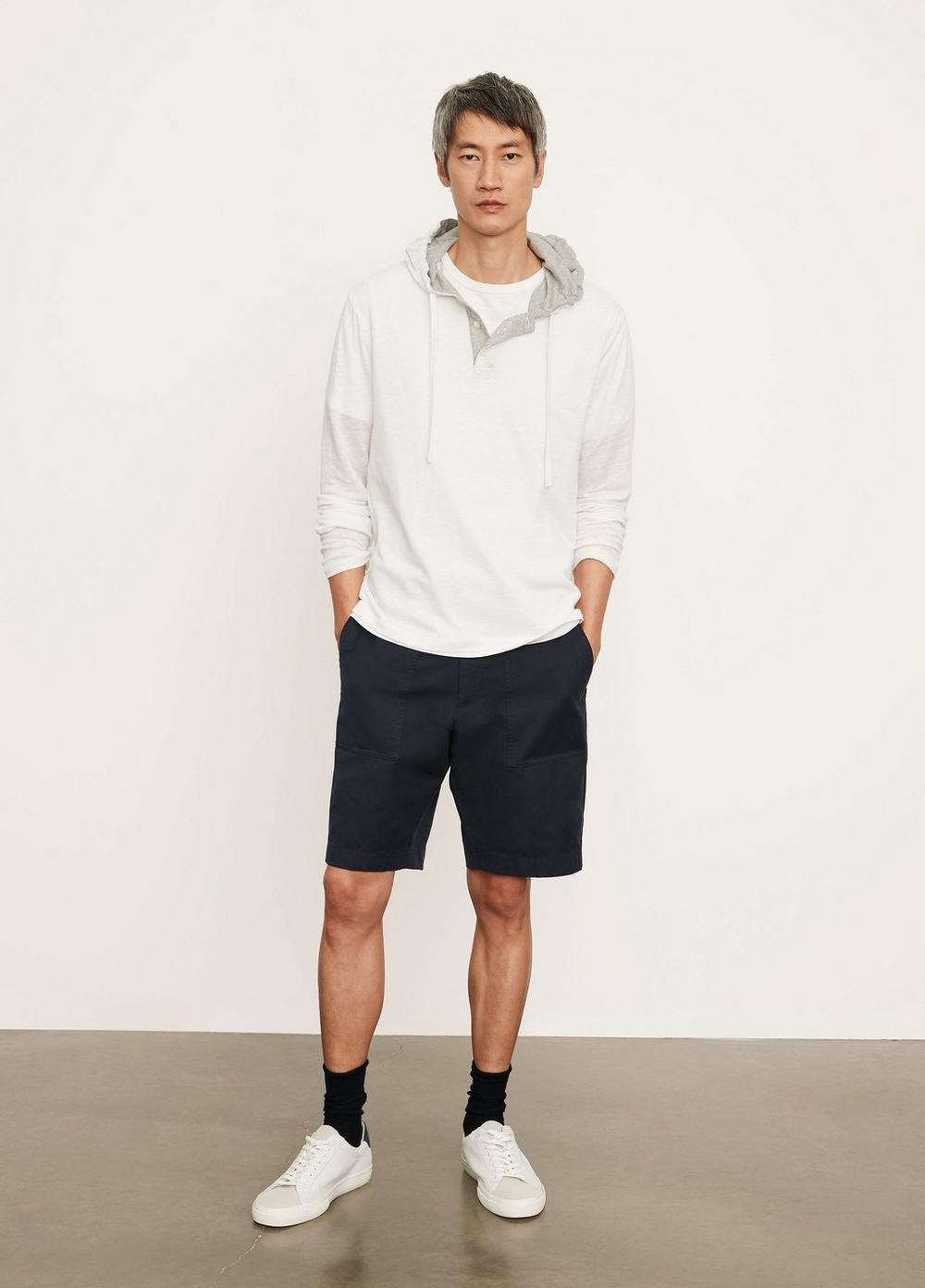 Vince M | Linen Henley Hoodie in Optic White | Vince Unfold