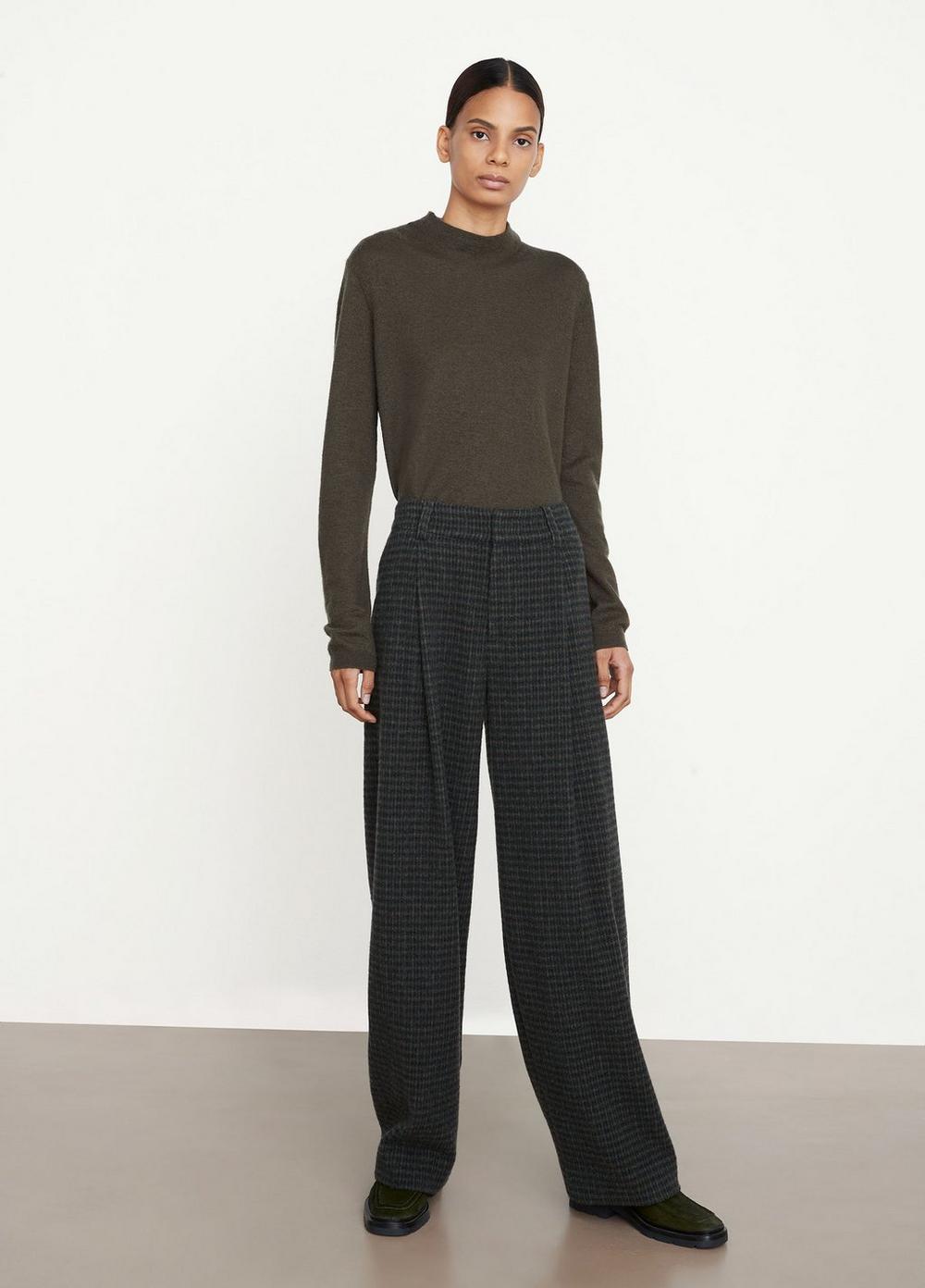 Vince | Check Plaid Pleat Front Wide Leg Pant in Azure Check | Vince Unfold