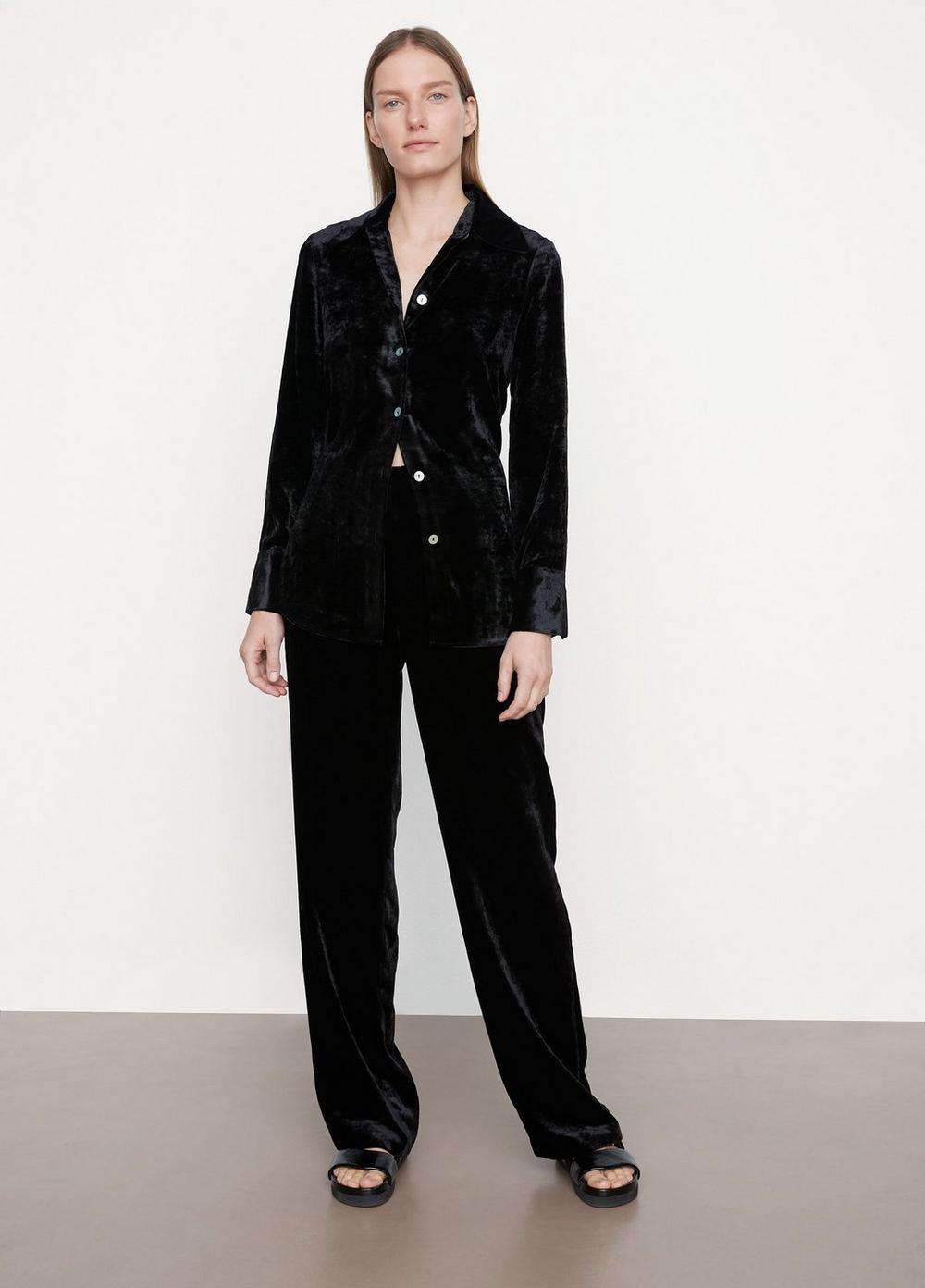 Vince | Velvet Shaped Collar Blouse in Black | Vince Unfold