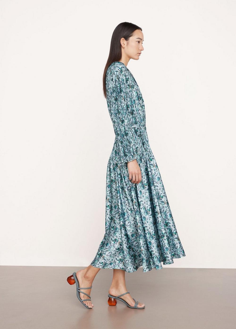 Vince | Berry Blooms Pleated Shirt Dress in Ocean | Vince Unfold