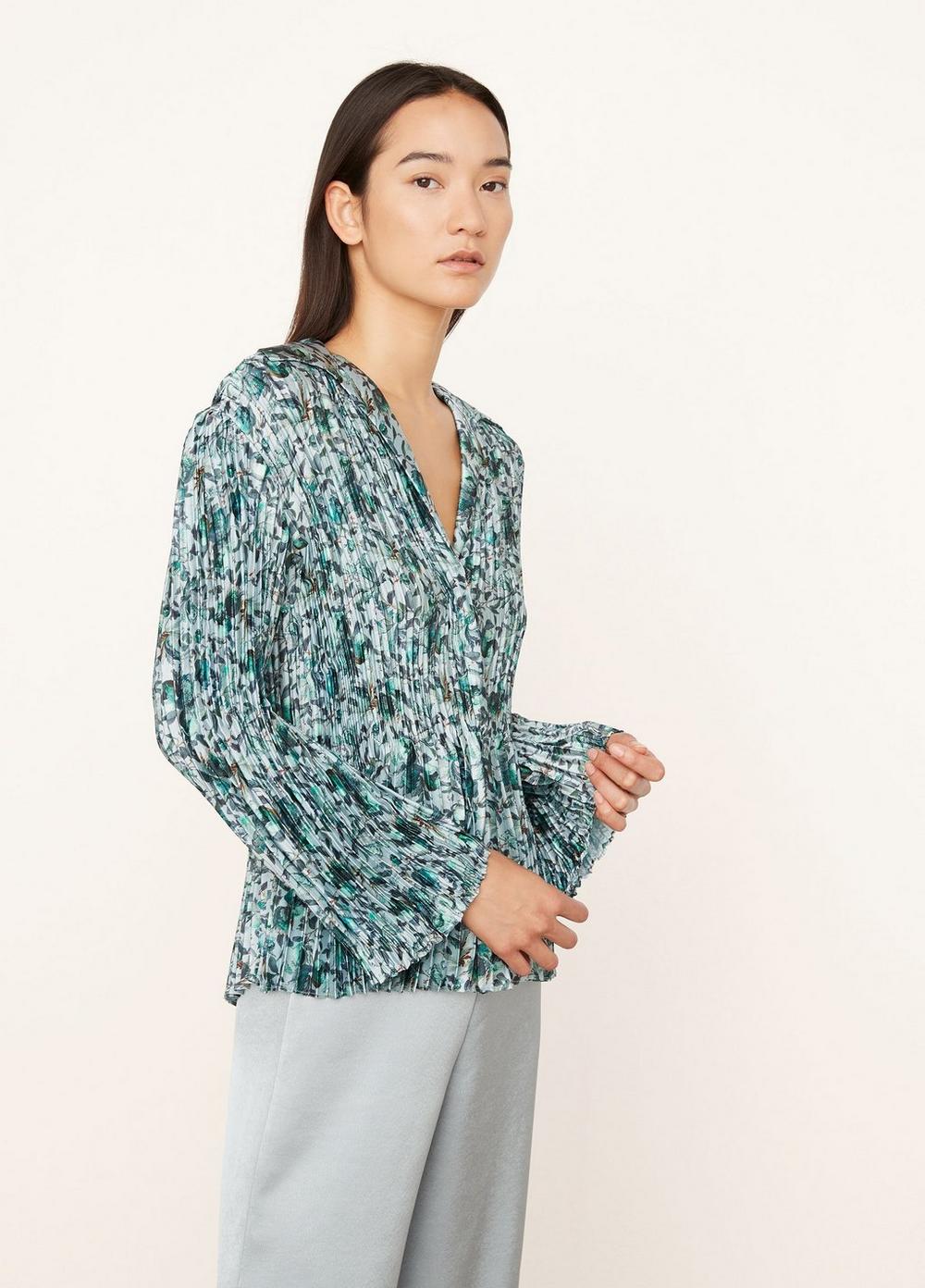 Vince | Berry Blooms Pleated Blouse in Ocean | Vince Unfold