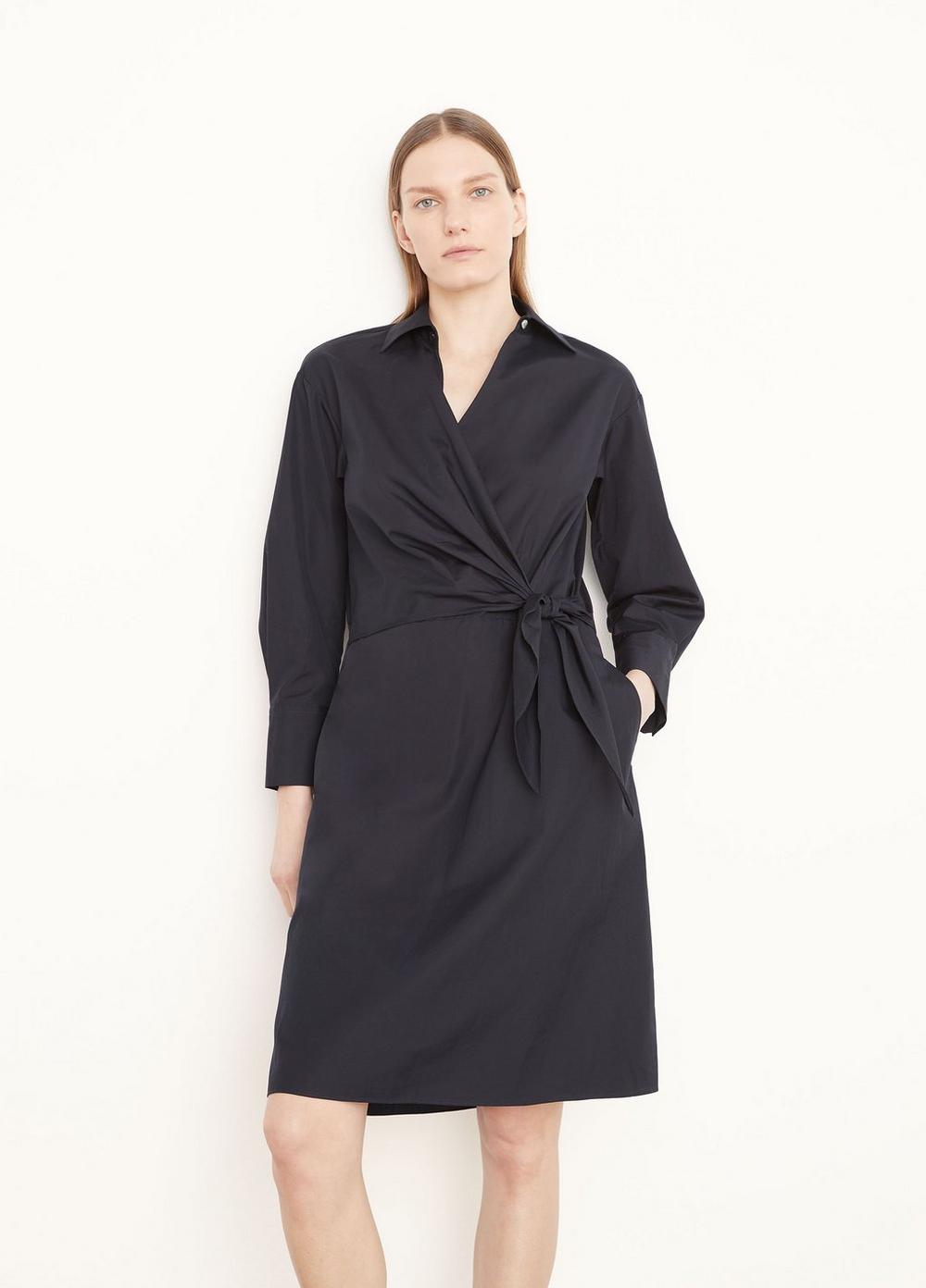 Vince | Long Sleeve Wrap Shirt Dress in Marina | Vince Unfold