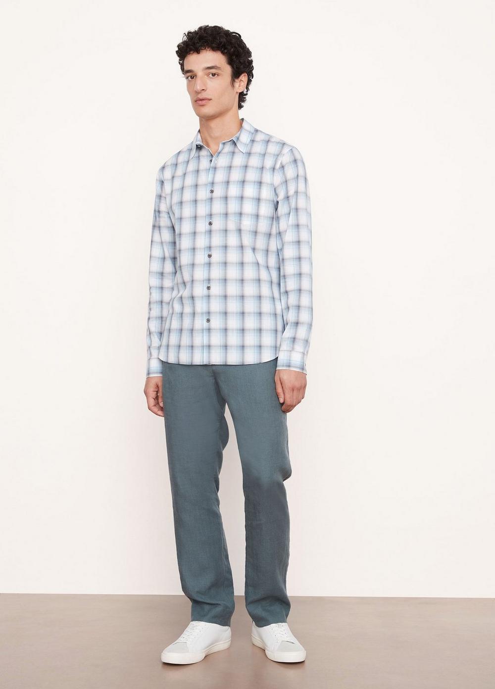Vince M | Atwater Plaid Long Sleeve Shirt in Light Delft | Vince Unfold
