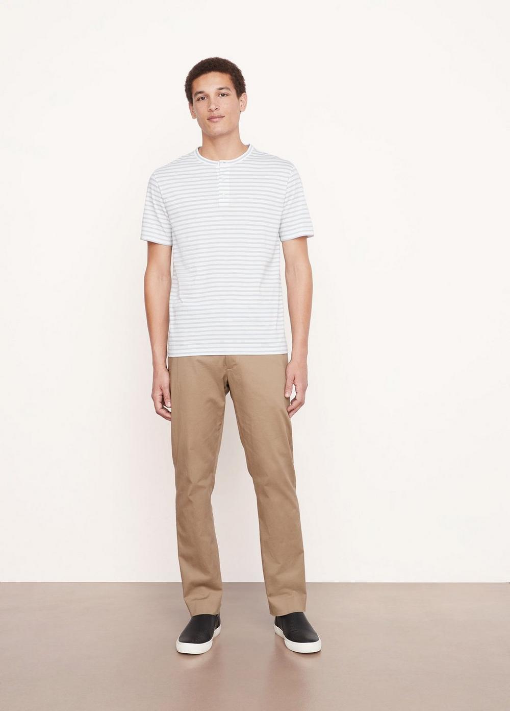 Vince M | Nep Stripe Pima Cotton Short Sleeve Henley in Chalk Blue/Off ...