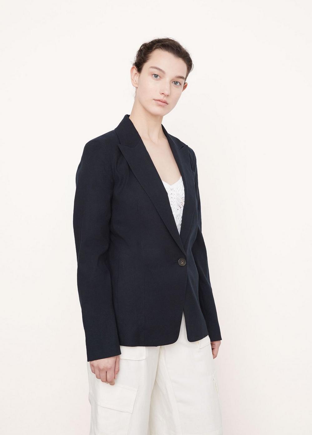 Vince | Linen-Blend Single-Breasted Blazer in Marina | Vince Unfold