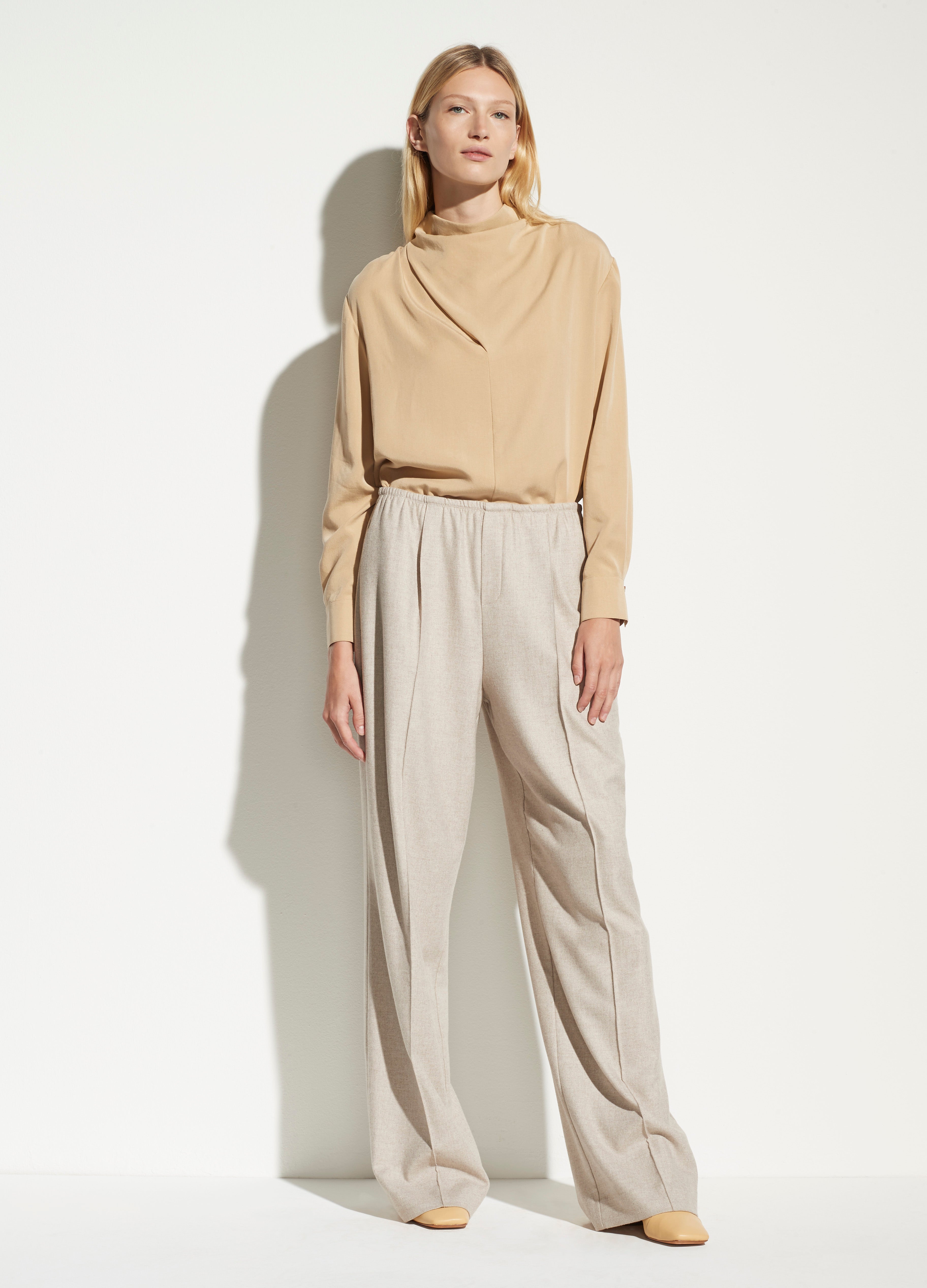 Vince | Wool Flannel Wide Leg Pull On Pant in Heather Oatmeal | Vince ...