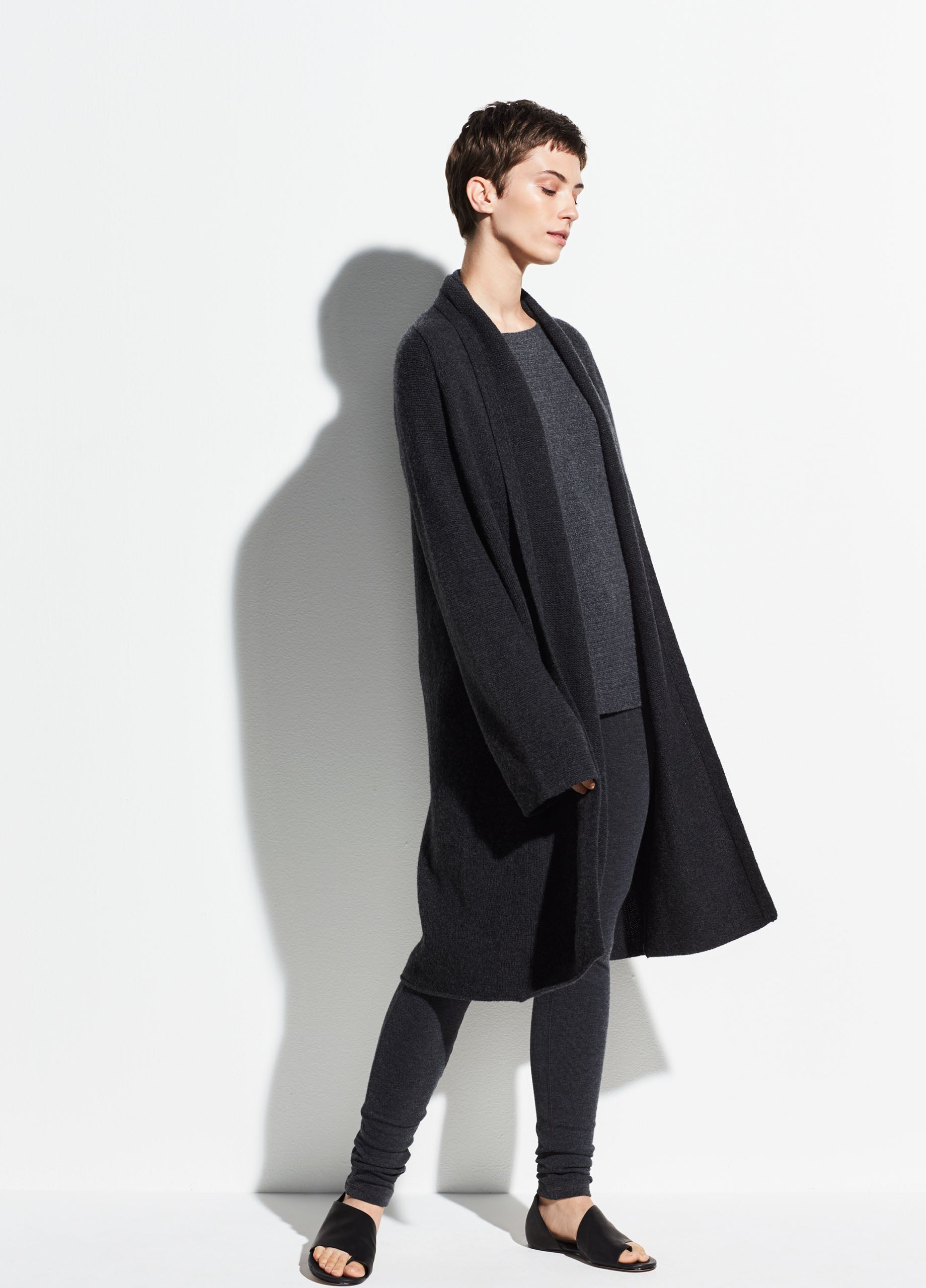 Vince | Wool Shawl Collar Cardigan in Heather Carbon | Vince Unfold