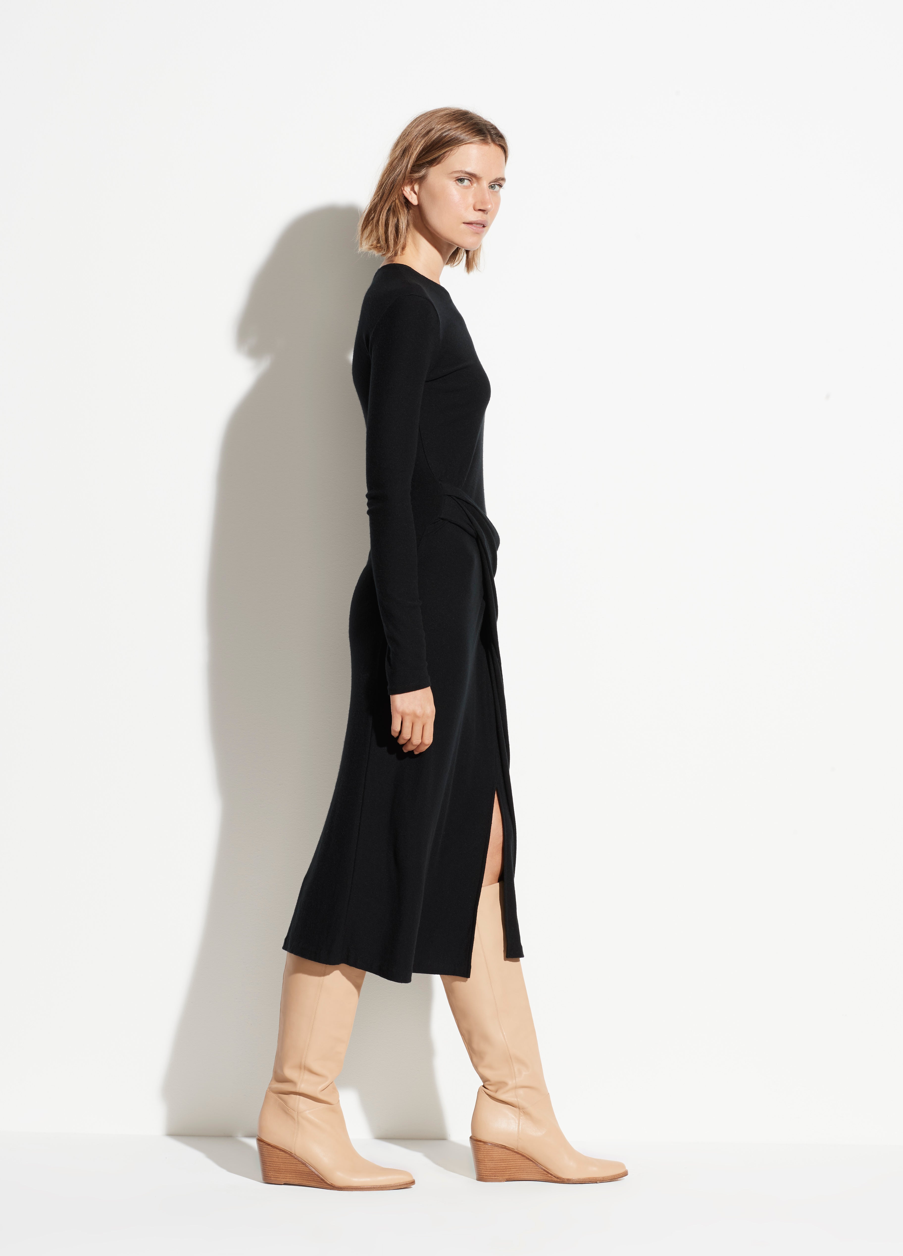 long sleeve draped dress