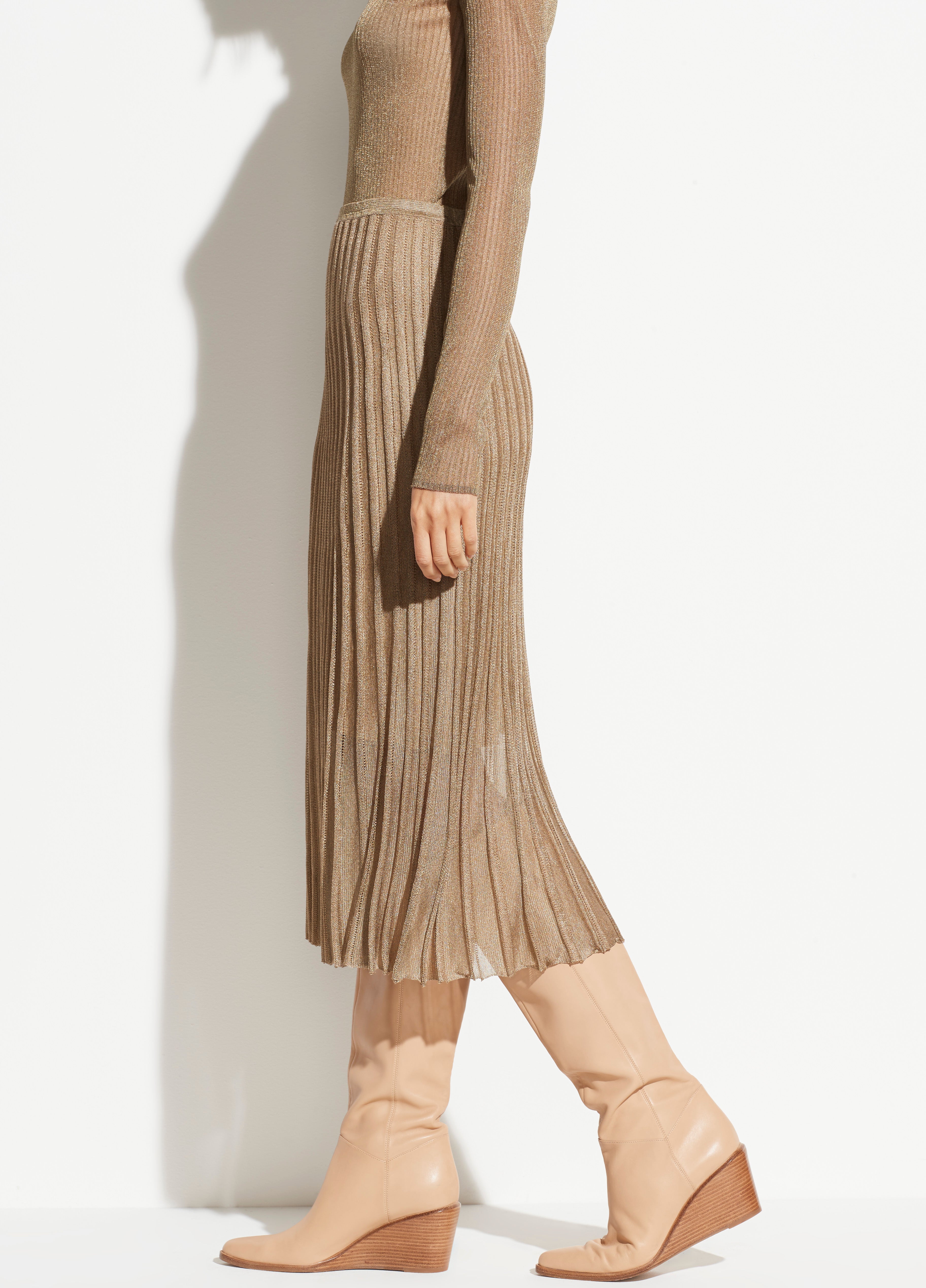 vince metallic pleated skirt