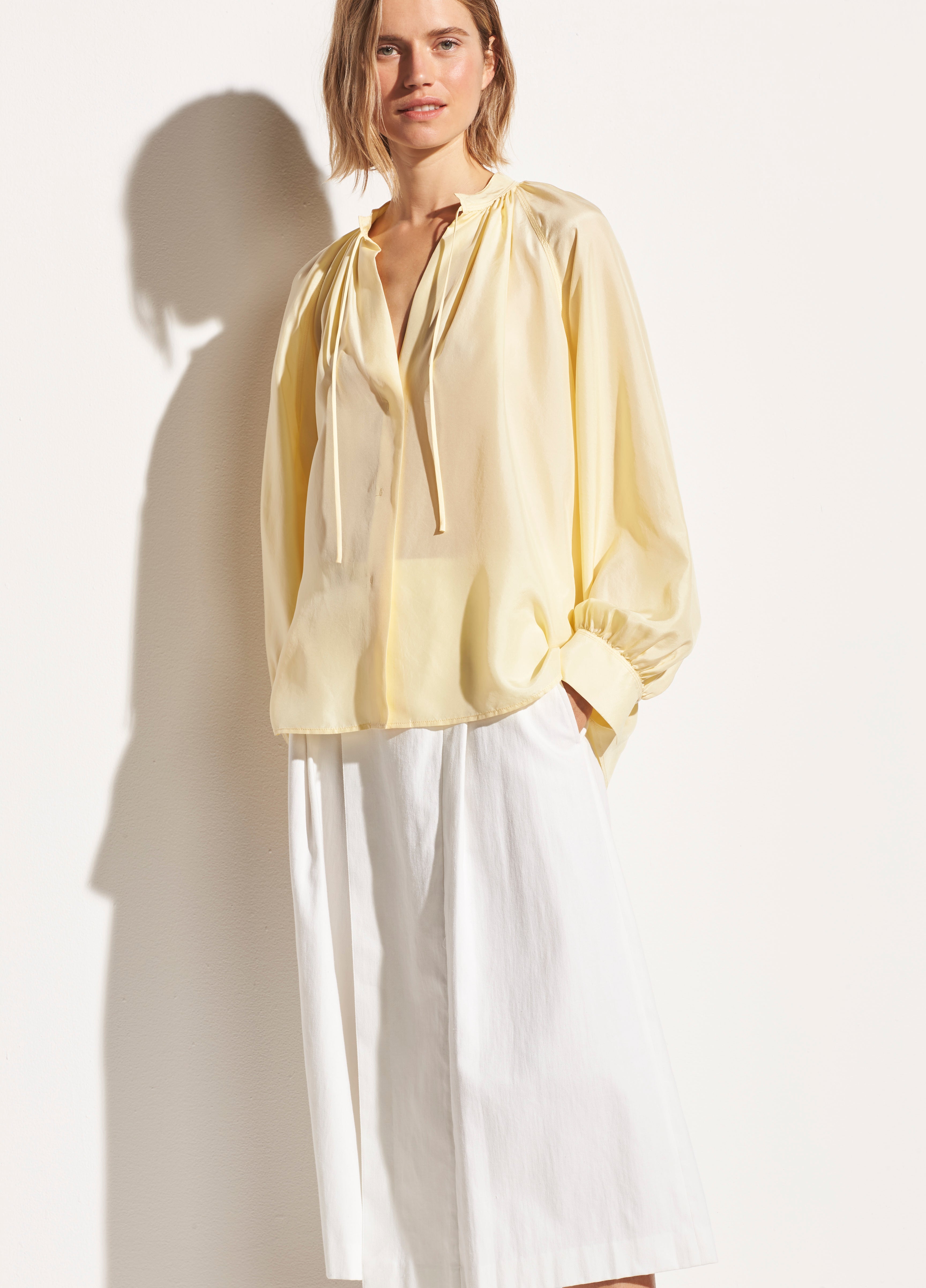 Vince | Silk Habotai Poet Popover Blouse in Sun Creme | Vince Unfold