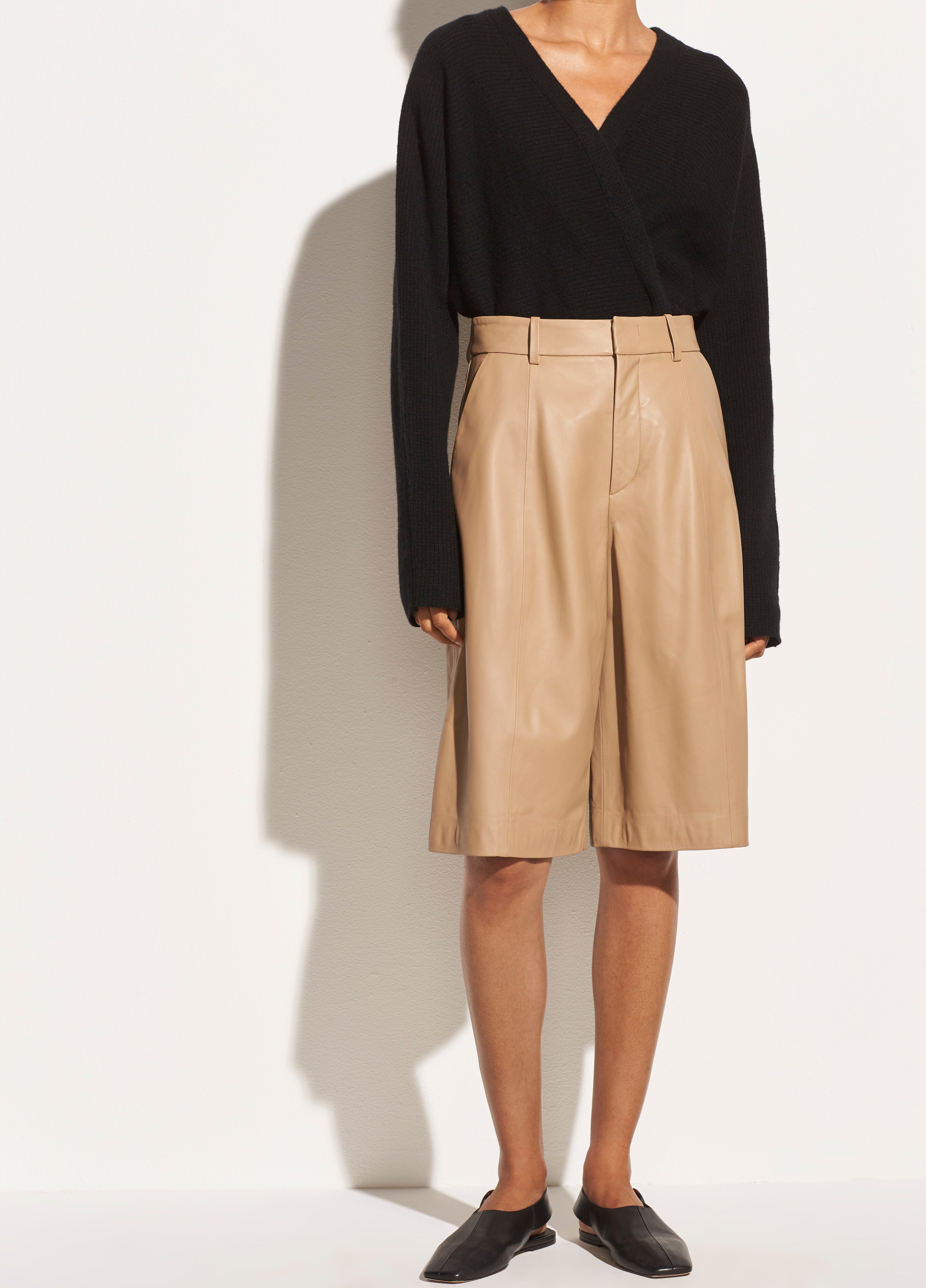 Vince | Leather Short in Khaki | Vince Unfold