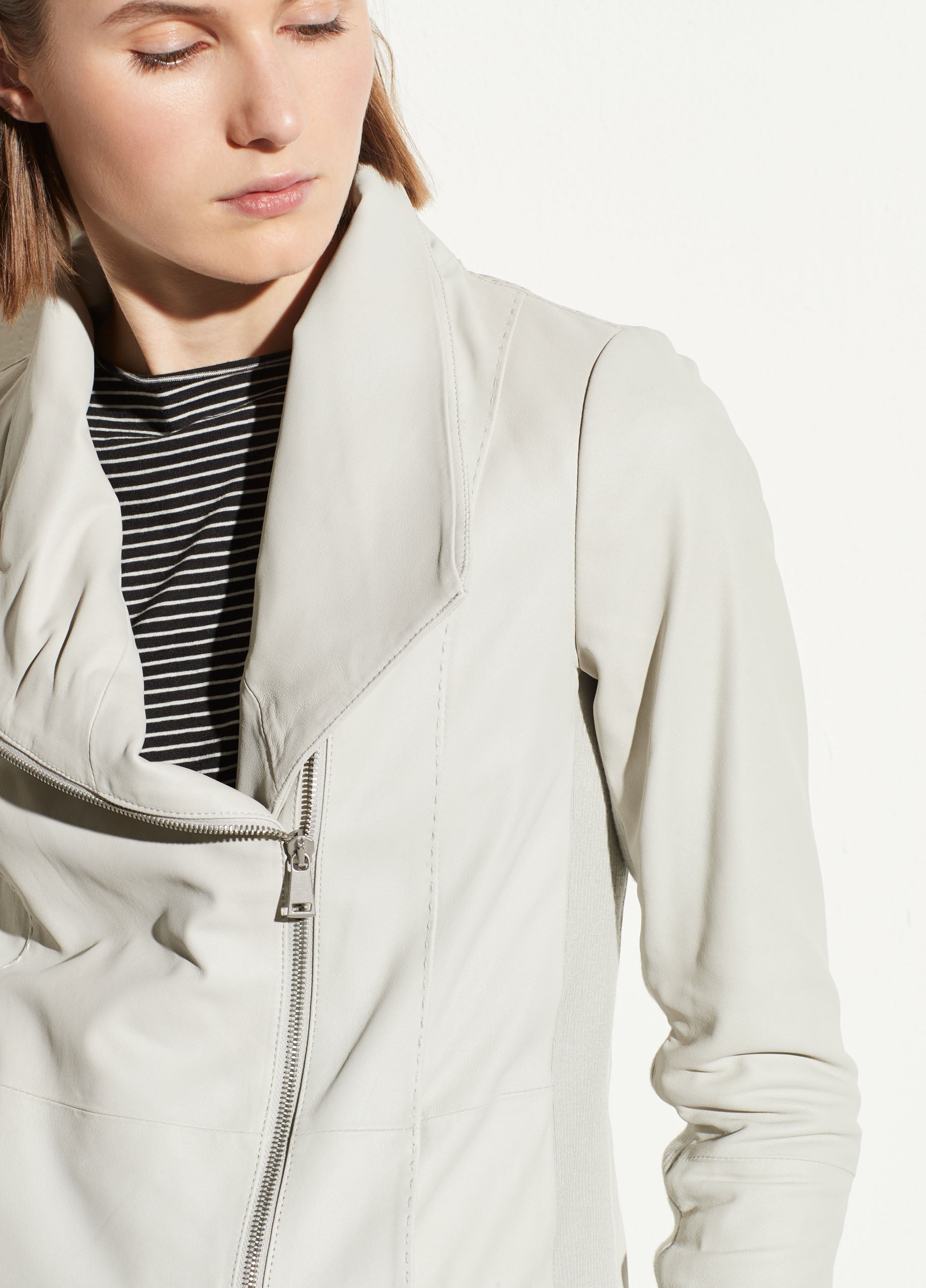 Vince | Leather Scuba Jacket in Sierra Silver | Vince Unfold