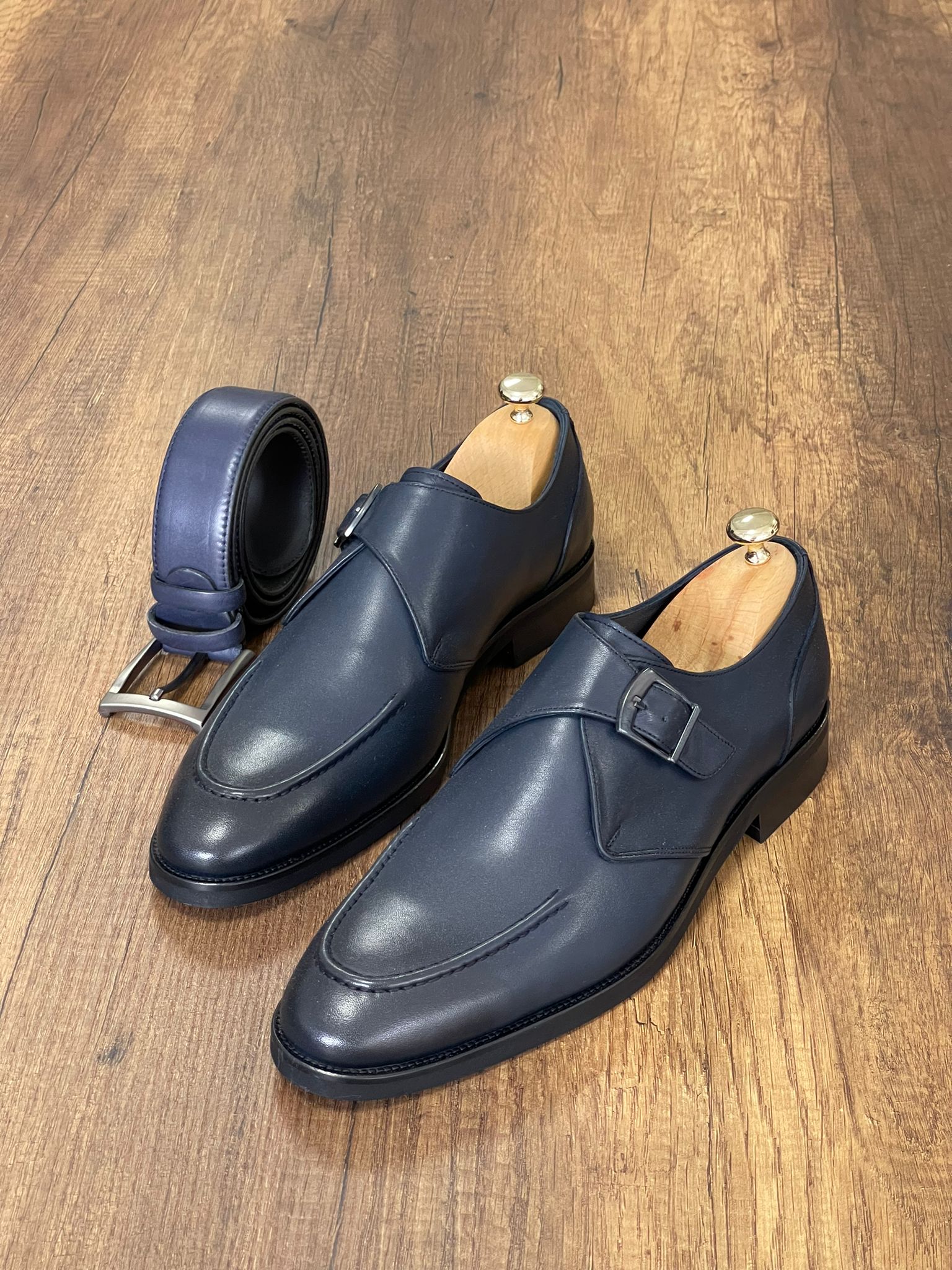 Brett Special Edition Buckled Navy Classic Leather Shoes – MCR TAILOR