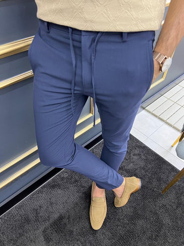 Lars Slim Fit Blue Linen Pants