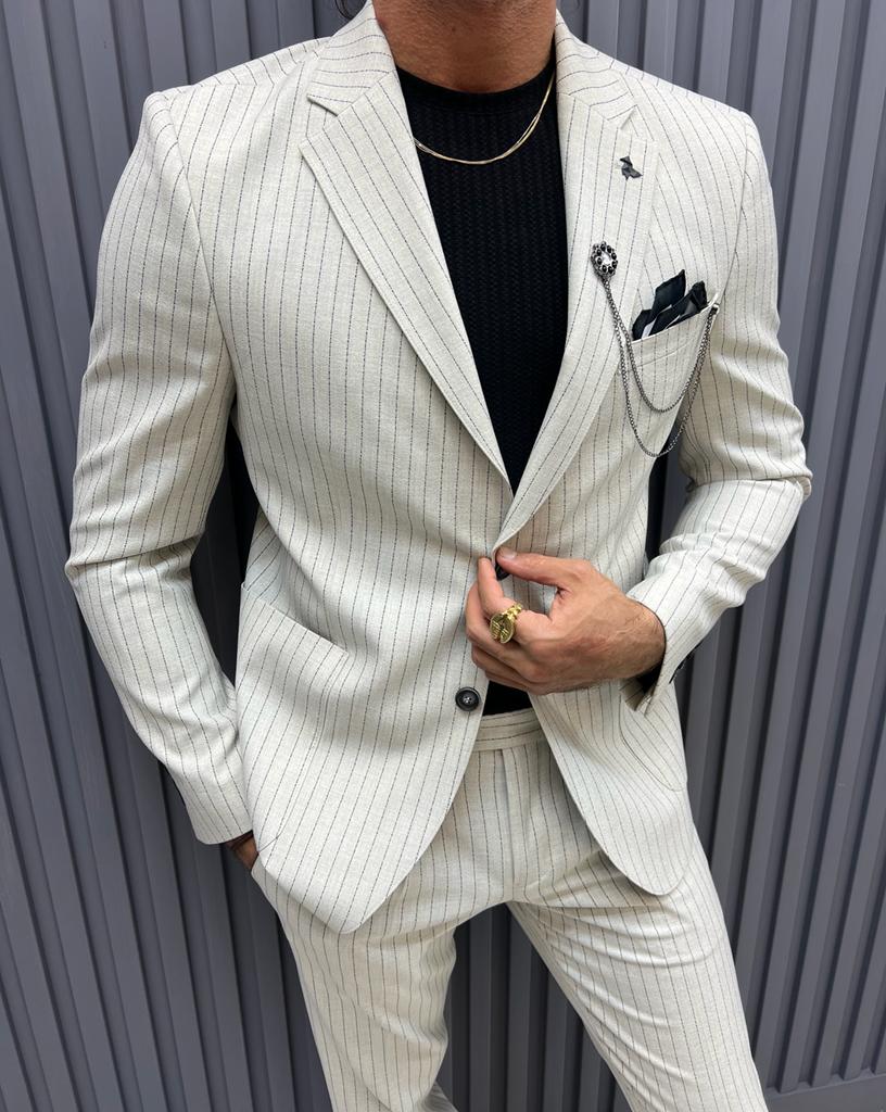 Noah Slim Fit Grey Striped Suit – MCR TAILOR