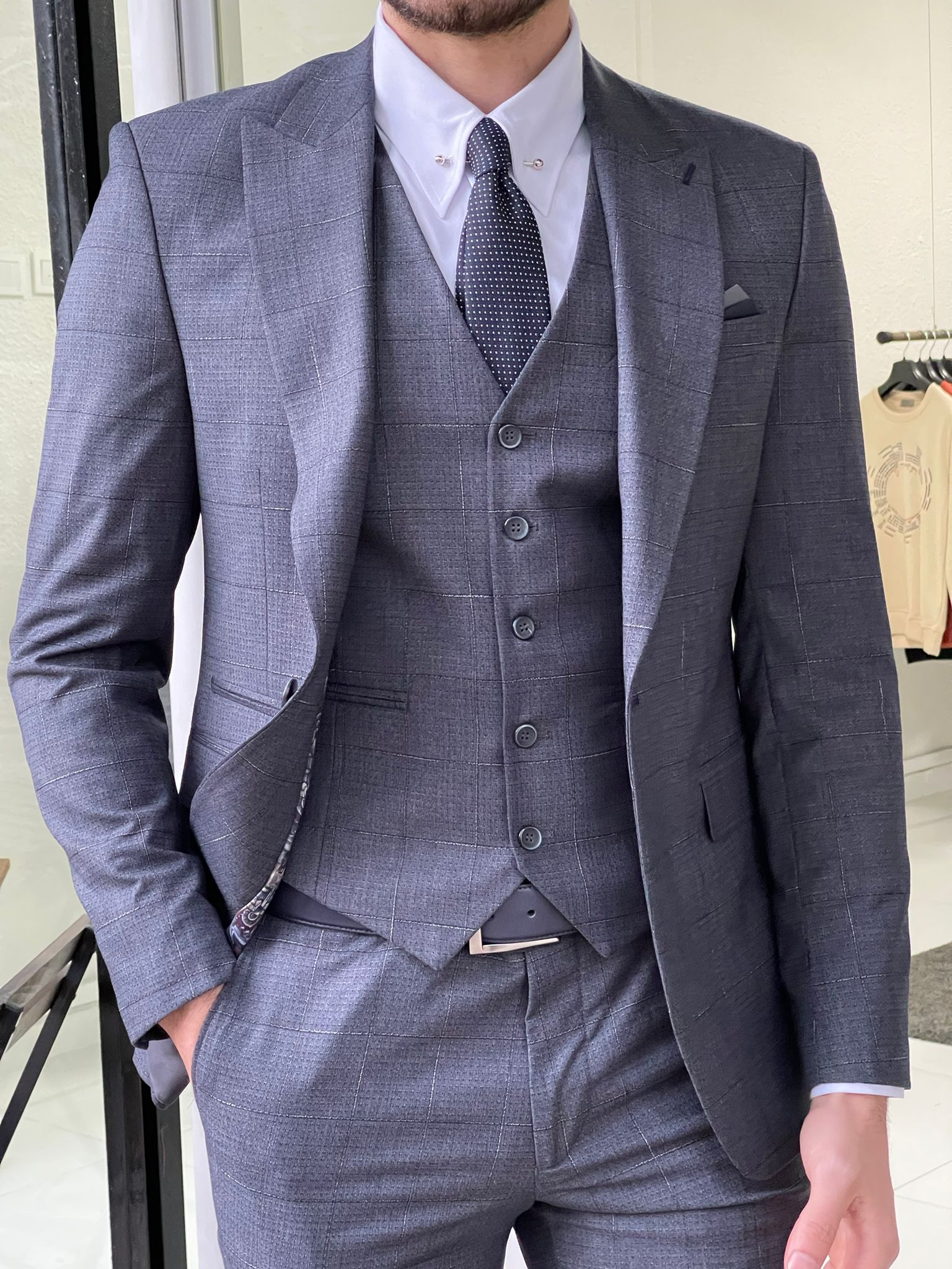 Warwick Slim Fit Plaid Anthracite Woolen Suit – MCR TAILOR