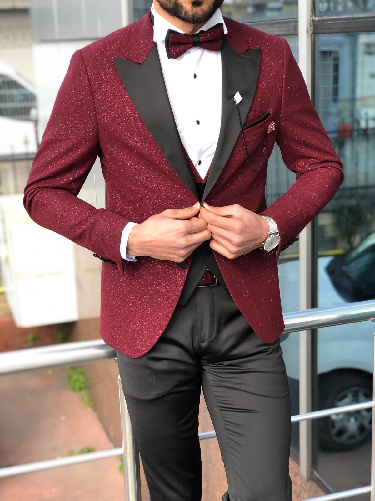 Abboud Claret Red Slim Fit Tuxedo – MCR TAILOR