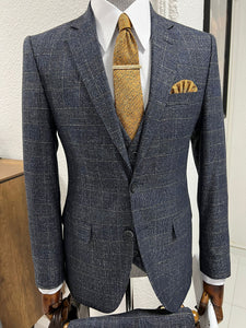 Louis Slim Fit High Quality Navy Plaid Suit – MCR TAILOR