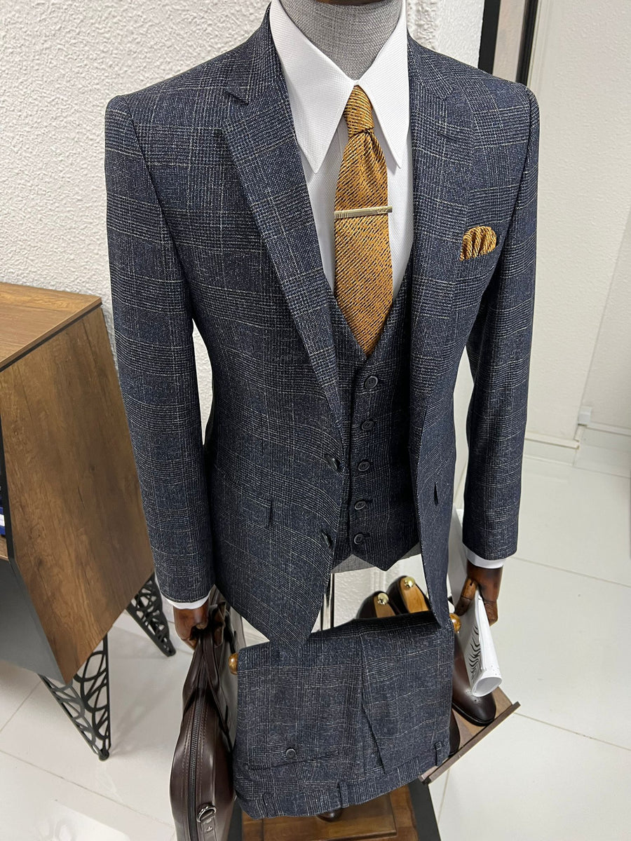 Louis Slim Fit High Quality Navy Plaid Suit – MCR TAILOR