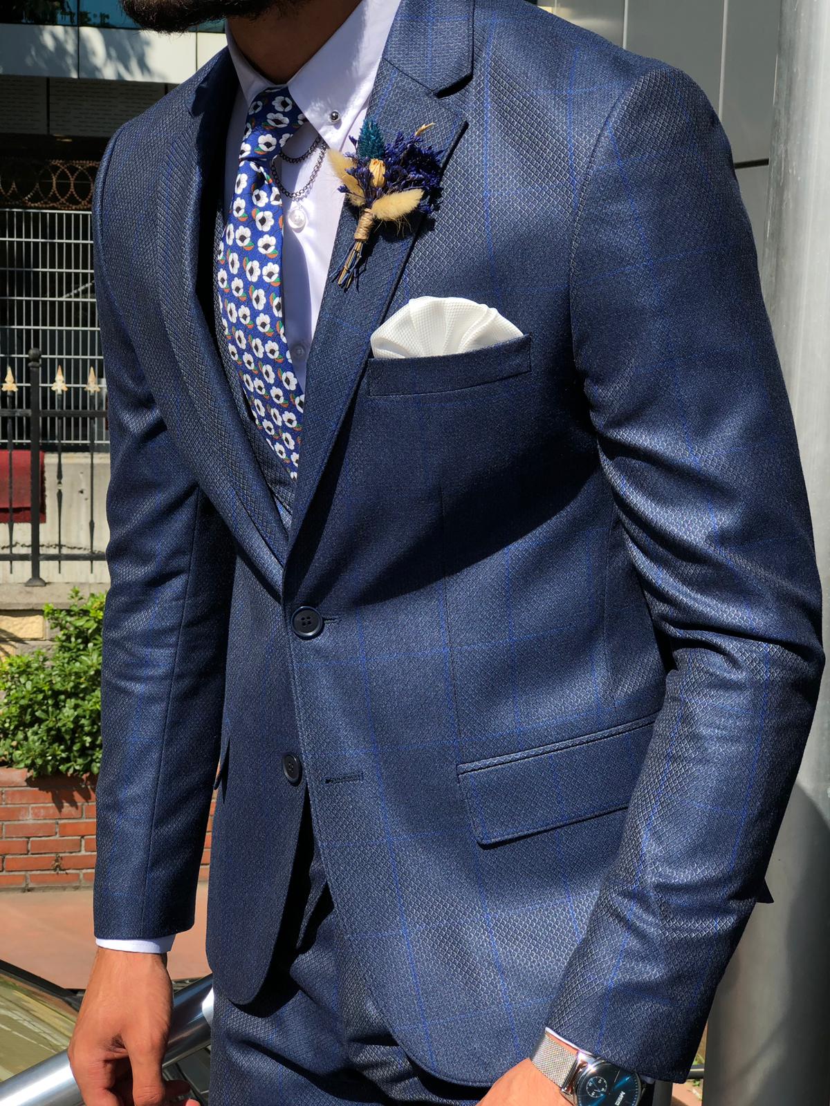 MCR Shine Navy Slim Fit Plaid Suit – MCR TAILOR