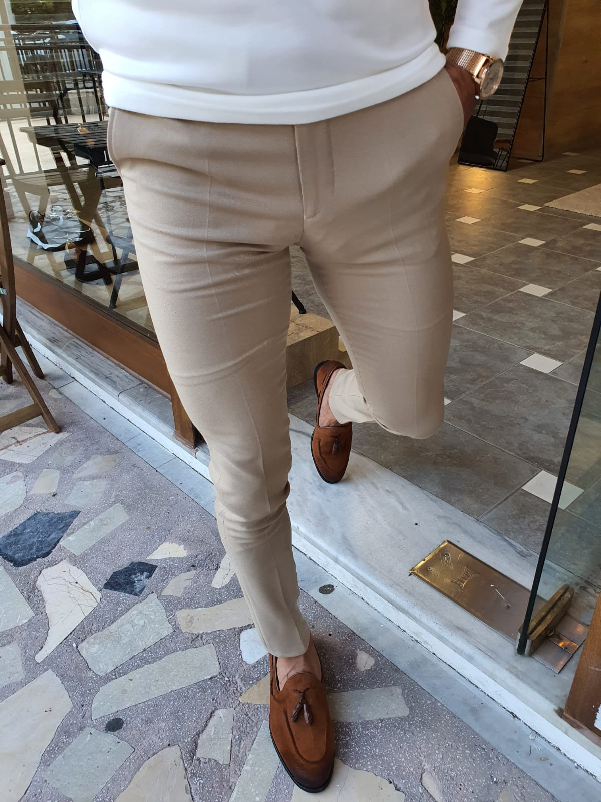 Verno Slim Fit Special Edition Biege Pants – MCR TAILOR