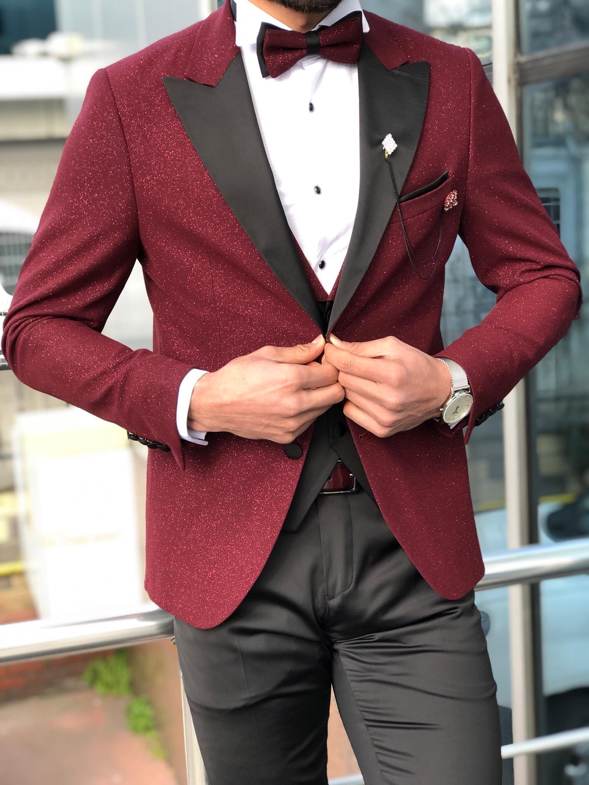 Abboud Claret Red Slim Fit Tuxedo – MCR TAILOR
