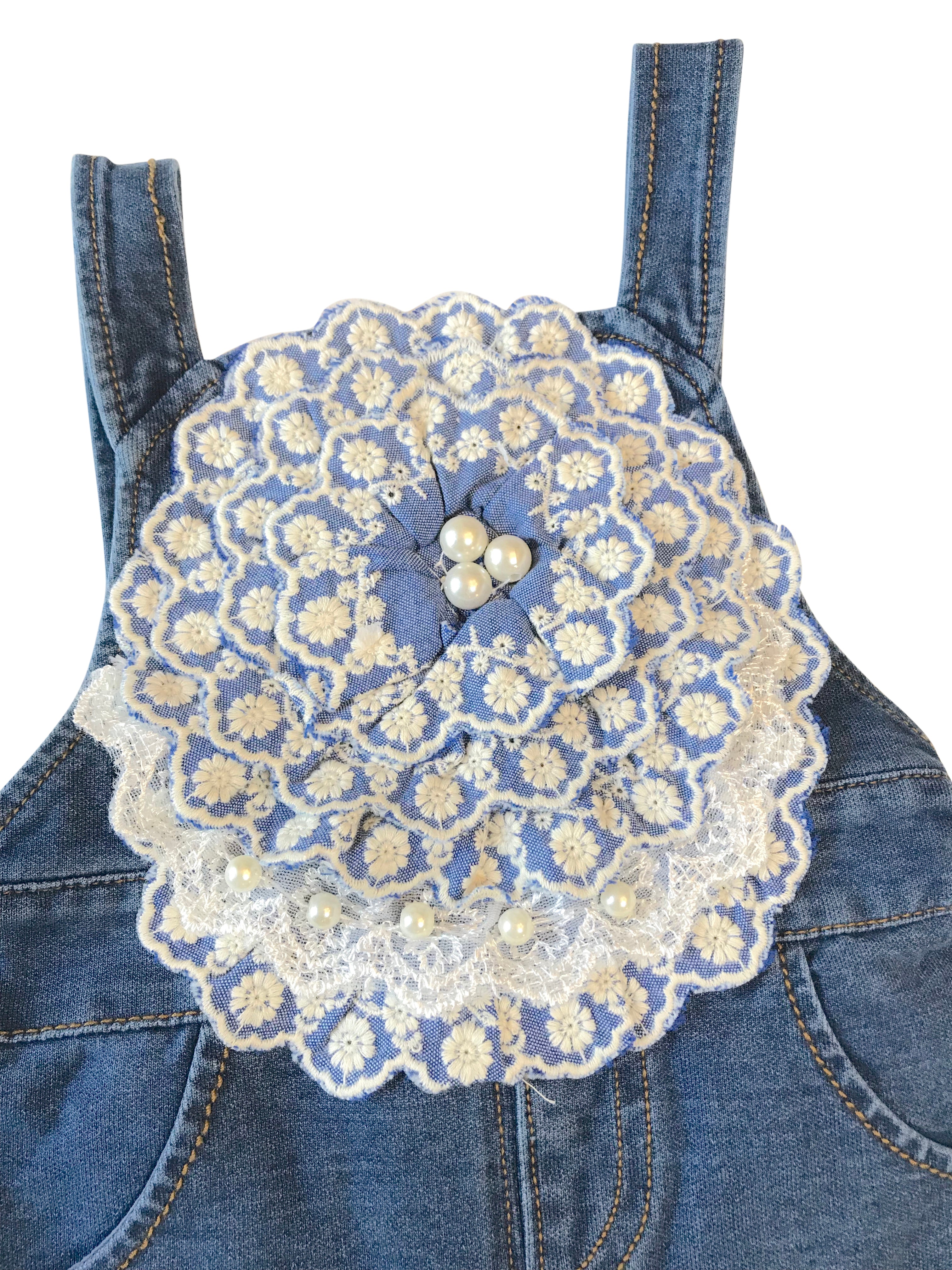 Flower center pieced toddler denim overall