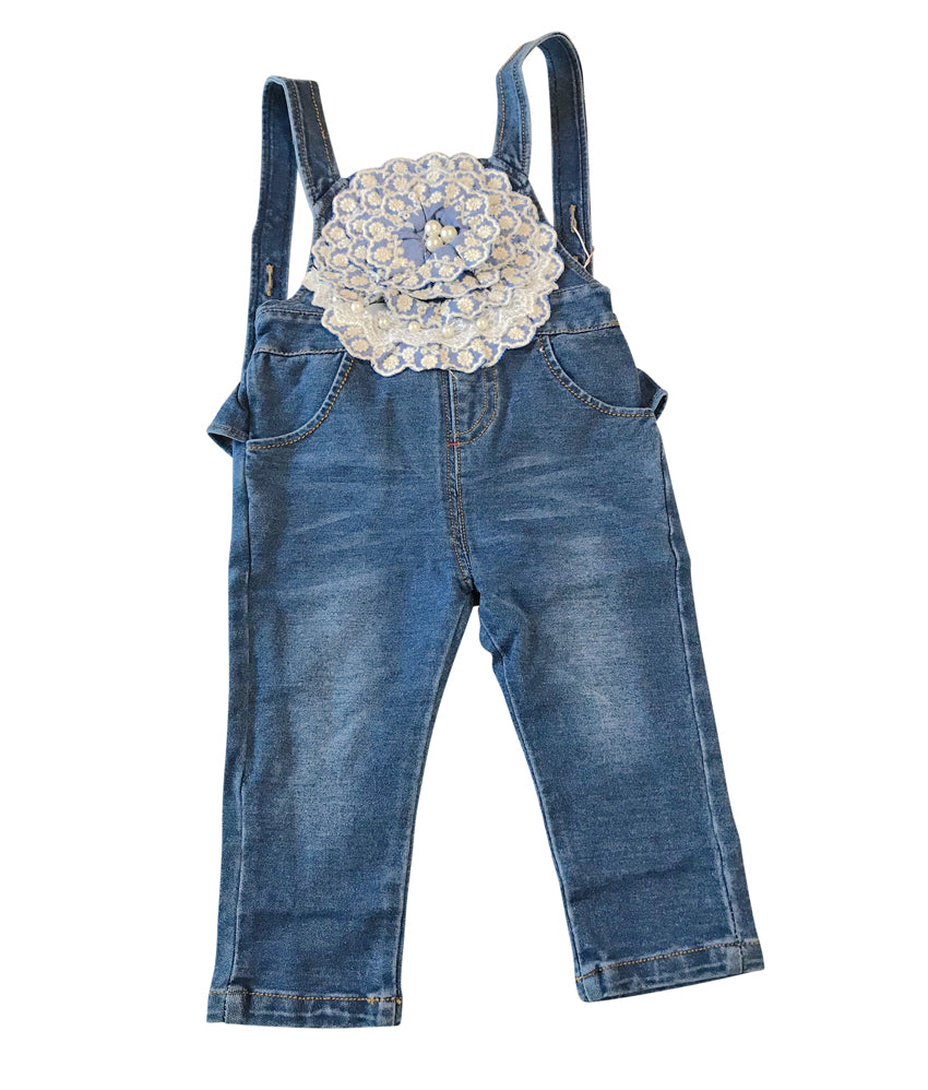 Flower center pieced toddler denim overall