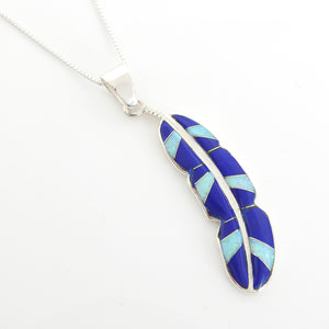 Sterling Silver Lapis Inlay Feather Pendant
