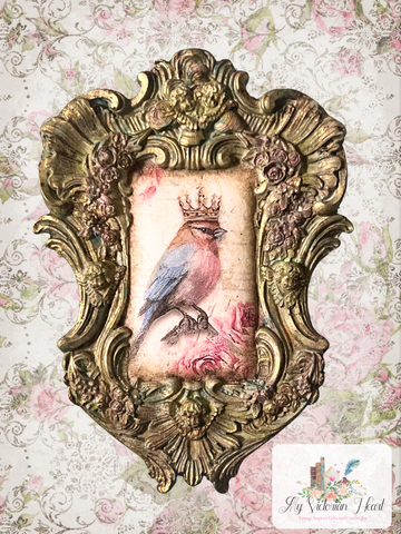 Spring Bird DIY Decor with Decoupage Queen Four Crowned Birds Rice Paper in IOD Frames 2 Mould