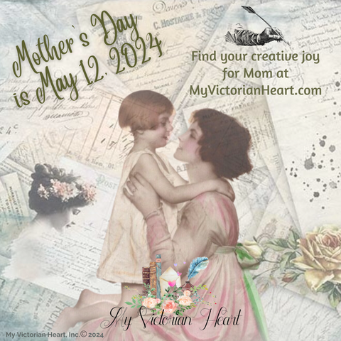 Find your creative joy for Mother's Day at My Victorian Heart antique French Mother Child Postcard graphic