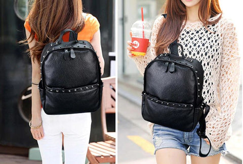 lady black leather backpack