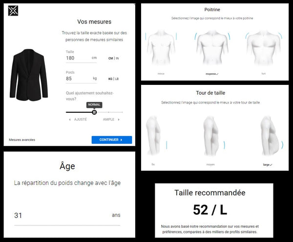 Captures d'écran du simulateur de taille de costume xSuit