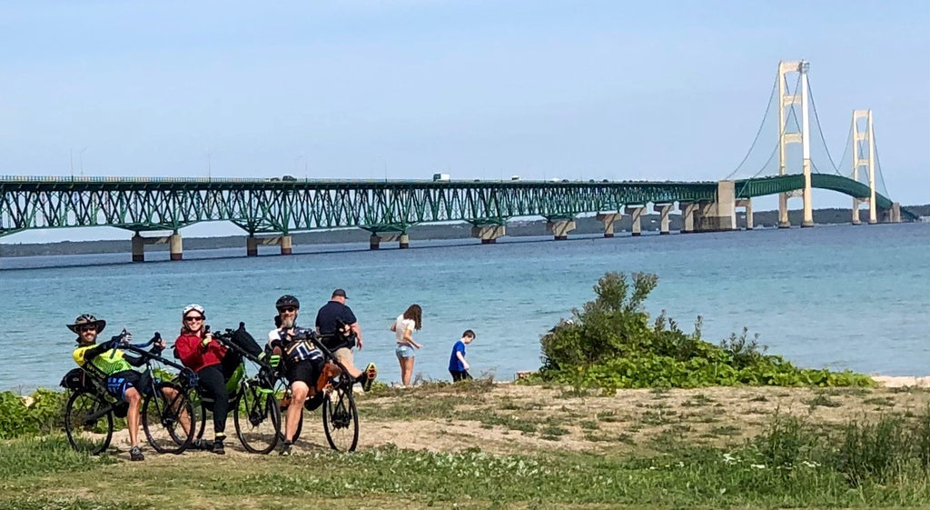 Cruzbike S40 performance recumbent road bikes at the Mackinaw Bridge