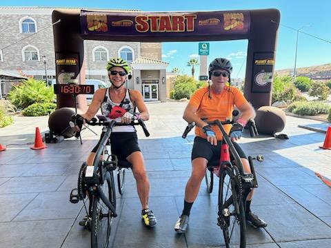 Laura and John Crawford riding their Cruzbike Vendetta V20c road racing recumbent bikes