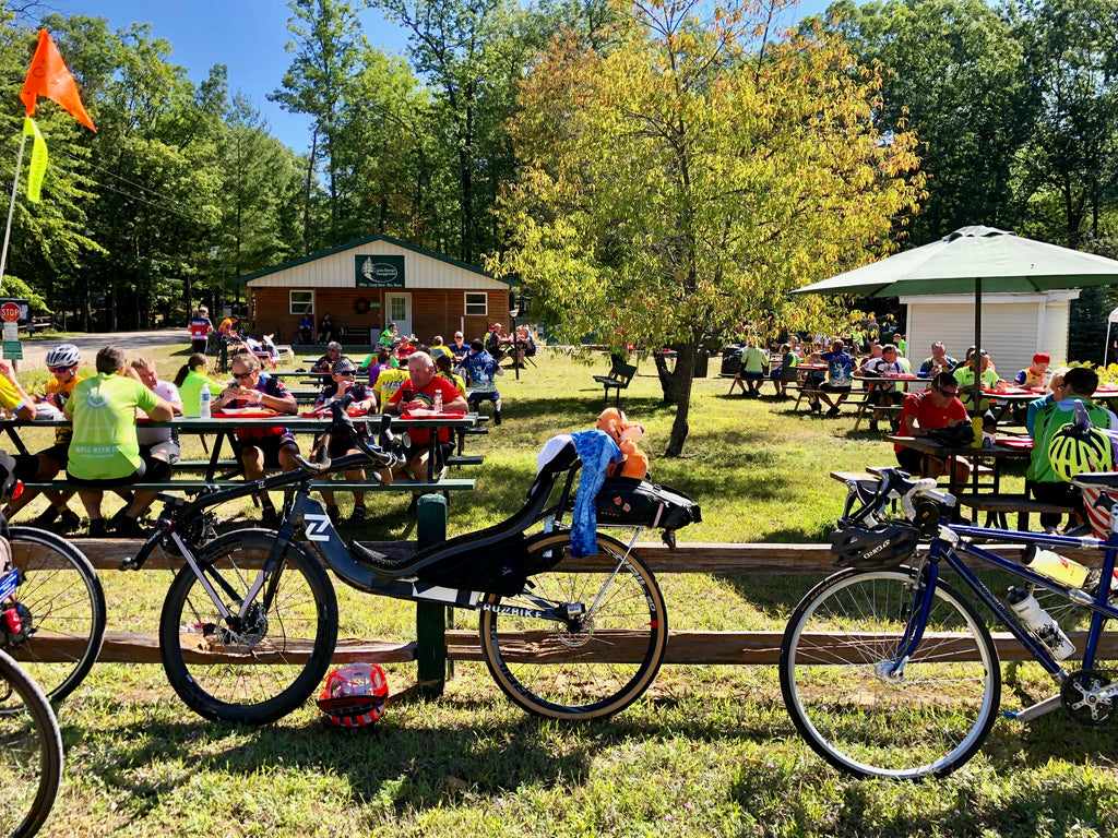 DALMAC Lake George Rest Stop on a Cruzbike V20 performance recumbent road bike