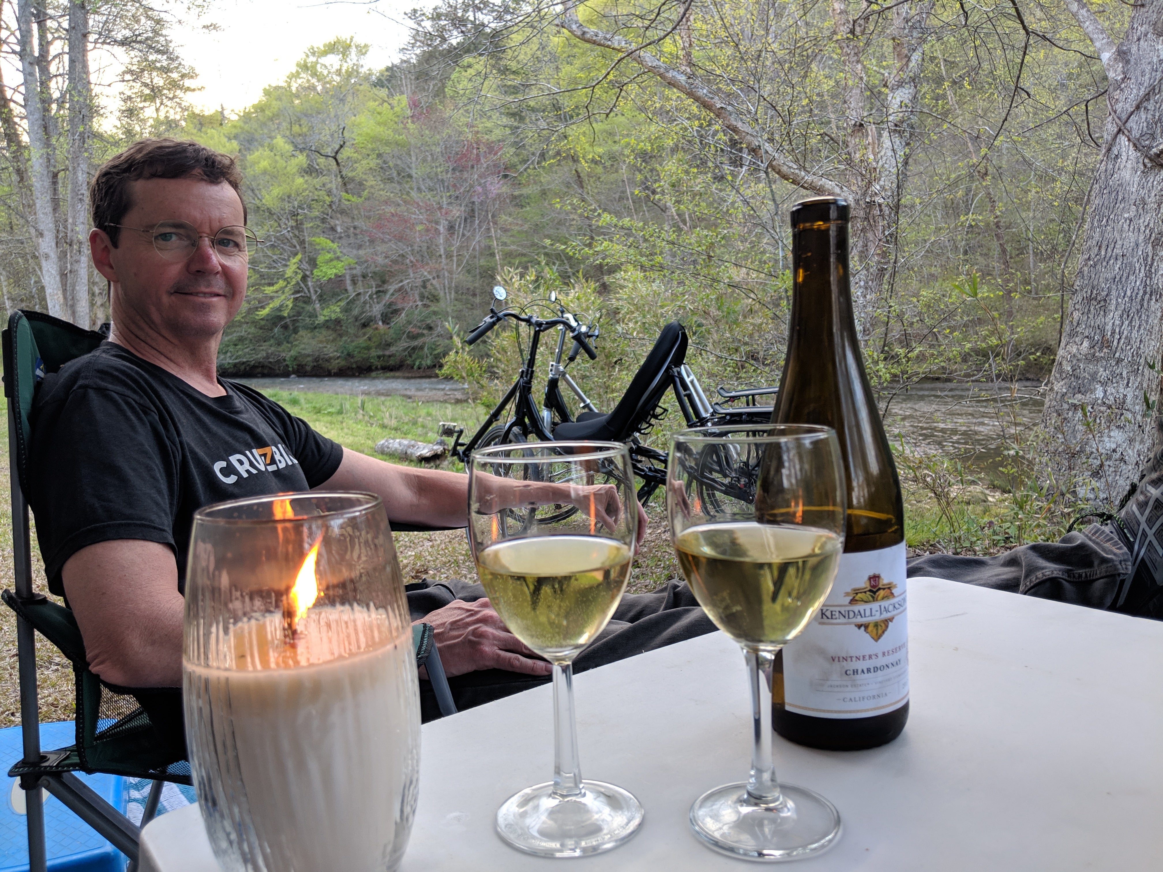 Cycling vacation recumbent bicycle tour Chief Ladiga Trail Campground