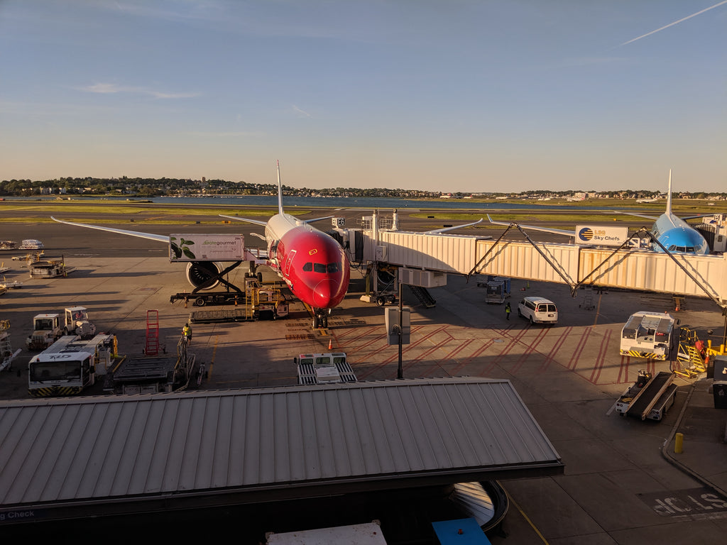 Photo of IcelandAir flight readying for departure from Logan Airport in Boston, MA