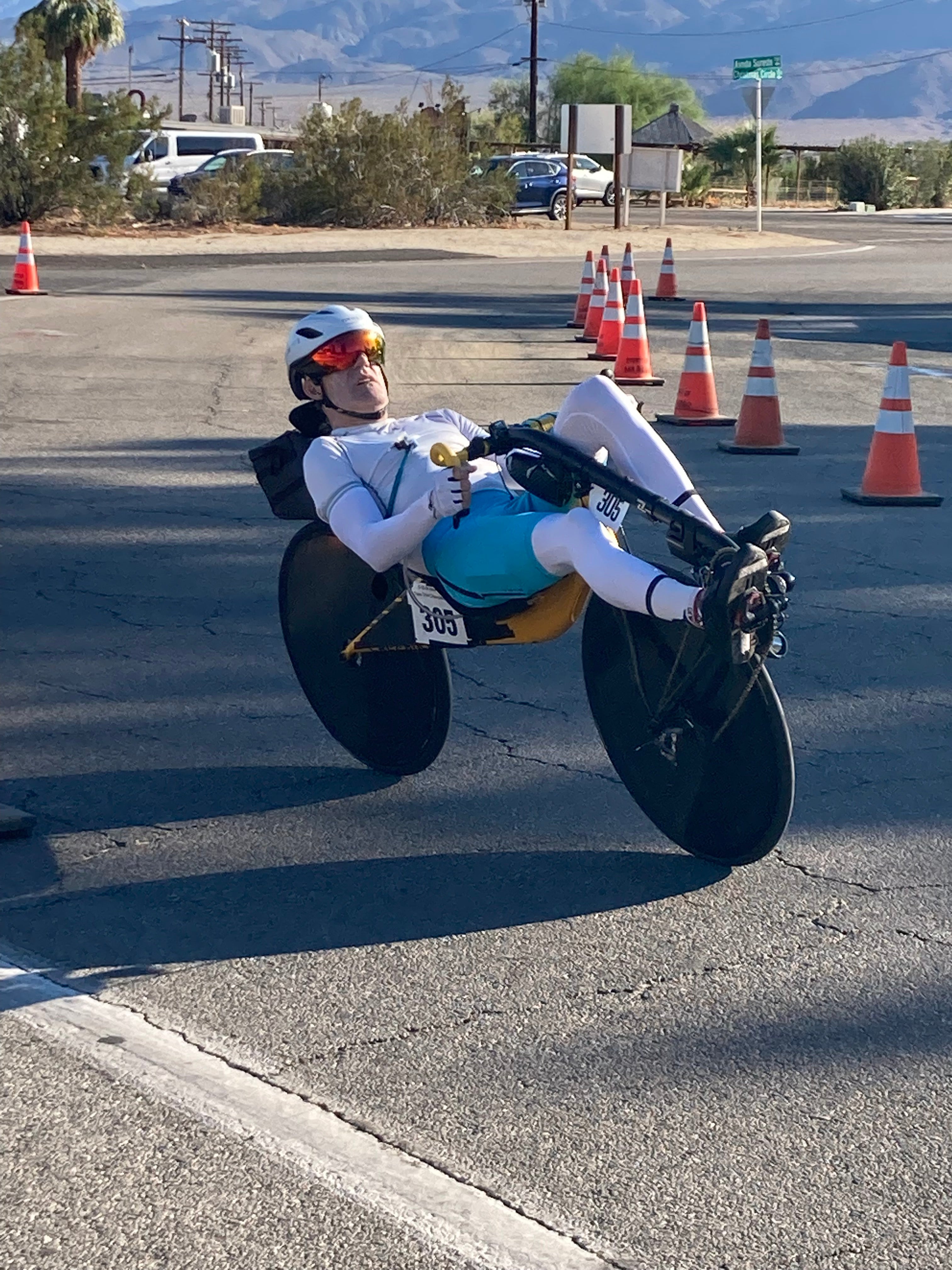 Racing through the pit at Borrego Springs World Time Trial Championships