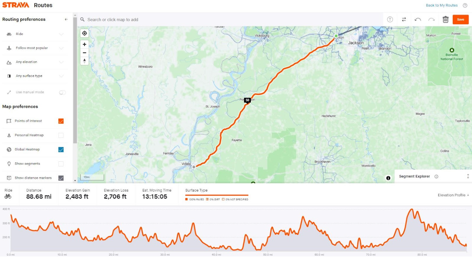 Natchez Trace 444 Strava Ride Segment