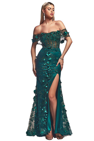 Cinderella Divine J832 Floral Off Shoulder Corset Mermaid Dress