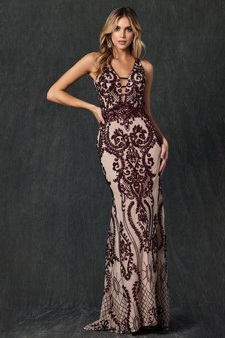 Juliet 243 Sequin V-Neck Mermaid Formal Gown