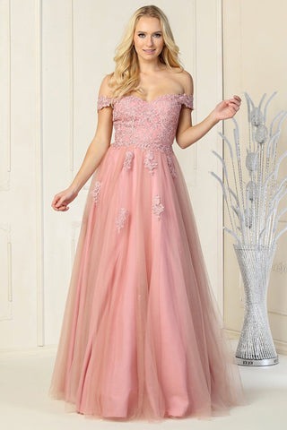 May Queen MQ1866 Off Shoulder Embroidered A-Line Gown
