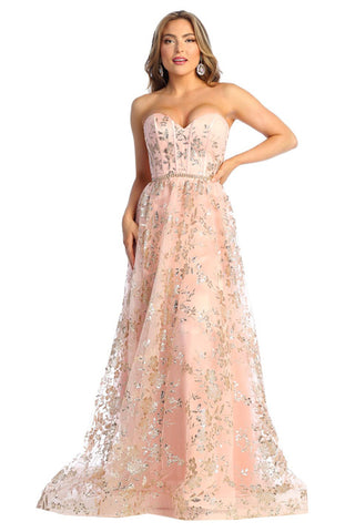 May Queen MQ1920 Strapless Floral Formal Dress