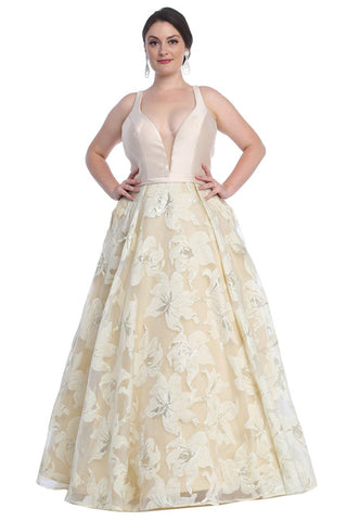 Royal Queen RQ7730 Sleeveless V-Neck Formal Gown in Champagne